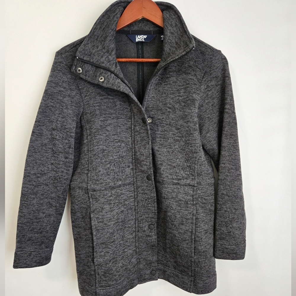 Land's End Women's Gray Cozy Soft Sweatshirt Jacket Size XS Petite